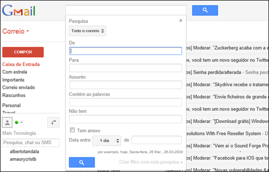 Pesquisa Gmail por data