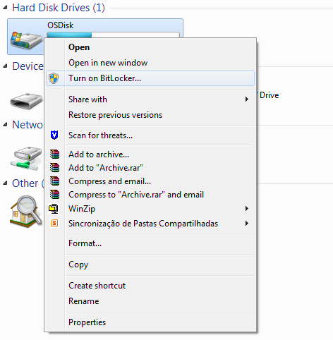 Ligando o BitLocker numa Unidade de Disco