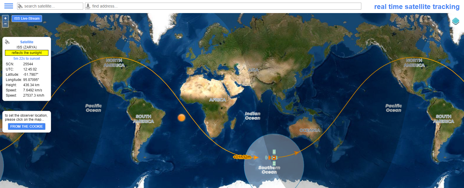 Localização do Angosat-2 (Atualizado as 13:46 do dia 25 de outubro de 2022)