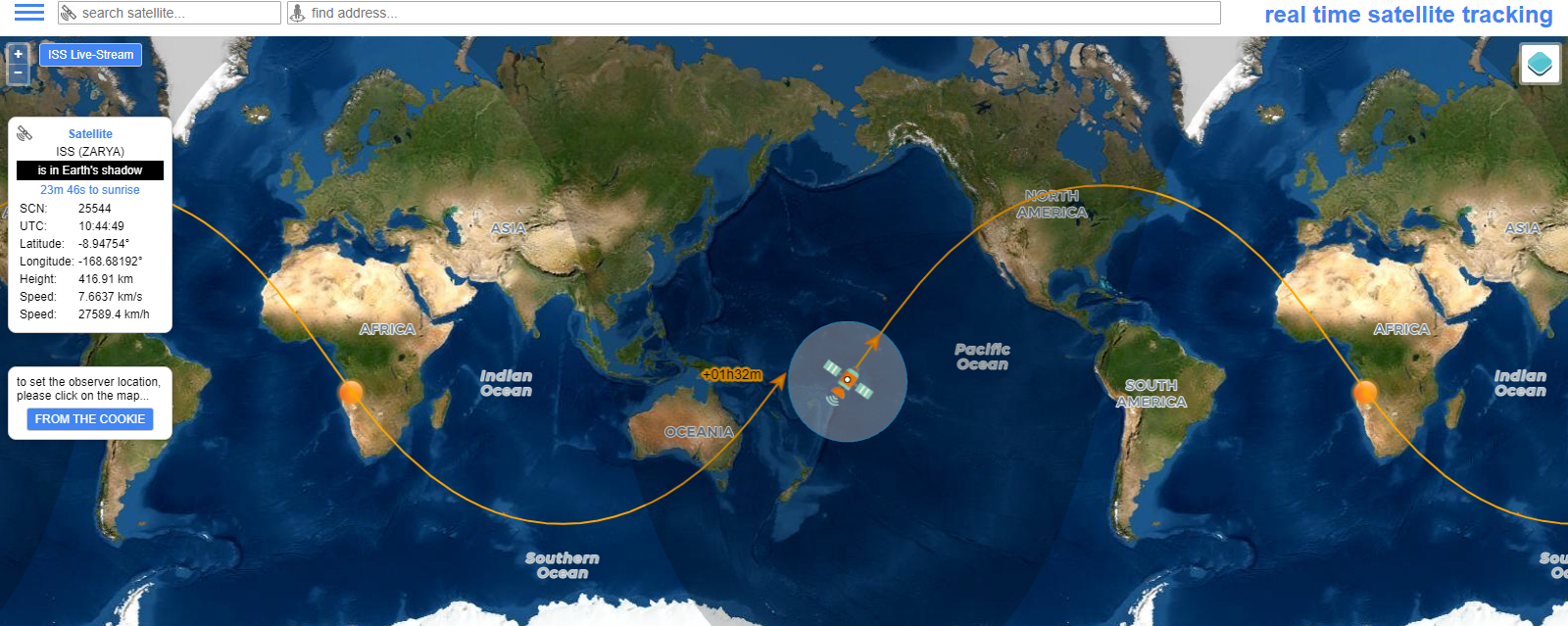 Localização do Angosat-2 (Atualizado as 13:46 do dia 25 de outubro de 2022)