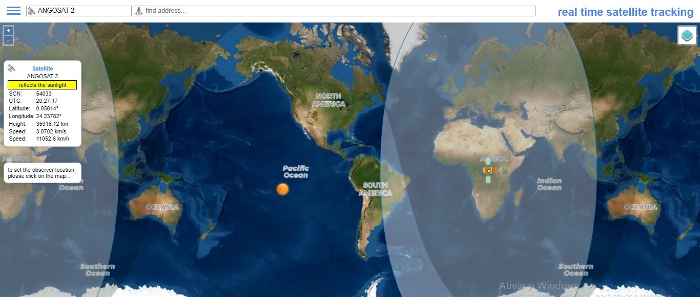 Localização do Angosat-2 (Atualizado as 21:29 do dia 29 de outubro de 2022)