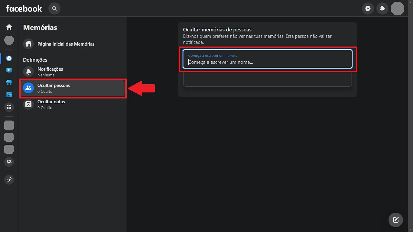 5 - Se não quer ver uma determinada pessoa nas suas memórias clique em “Ocultar pessoas”. De seguida, escreva o nome 
